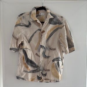 Men’s Zara Cream and Black Casual Button Down Shirt